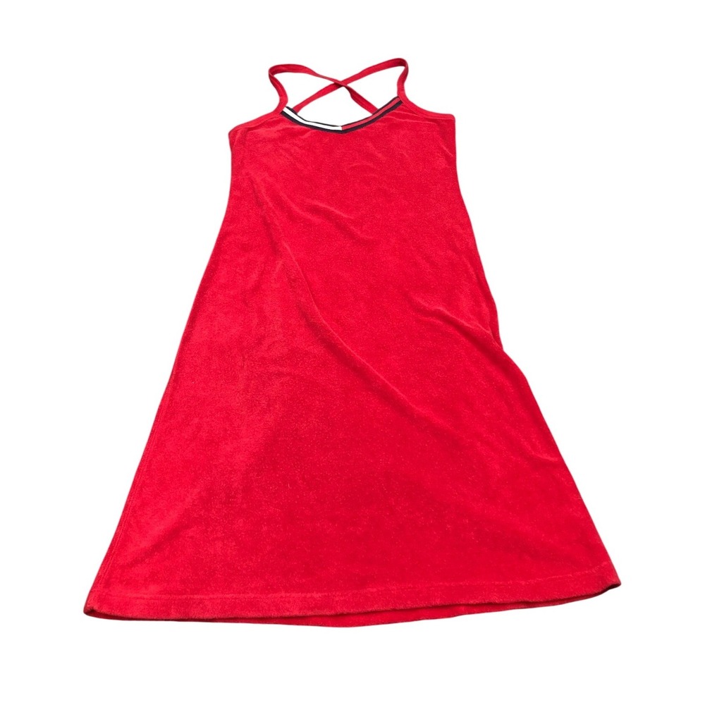 Tommy Hilfiger Jeans Terry Cloth Dress Womens Medium Red Criss Cross Straps Y2K